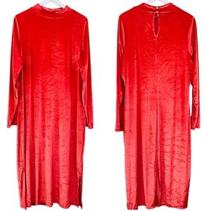8. PLUS Lane Bryant NEW Poppy Red Velvet Side Slit Column‎ Midi Dress Size 2X